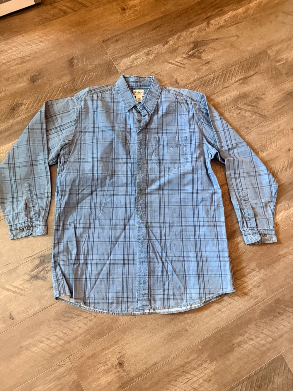 L.L. Bean Light Blue Plaid Casual Button-Down Shirt